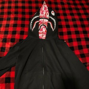 A bathing Ape Bape Black and Pink full Zip double Hoodie Sweater Jacket
